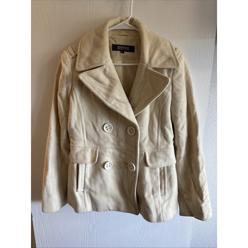 Kenneth Cole Reaction - Wool Blend Double Breasted Pea Coat Women’s Beige Size 8